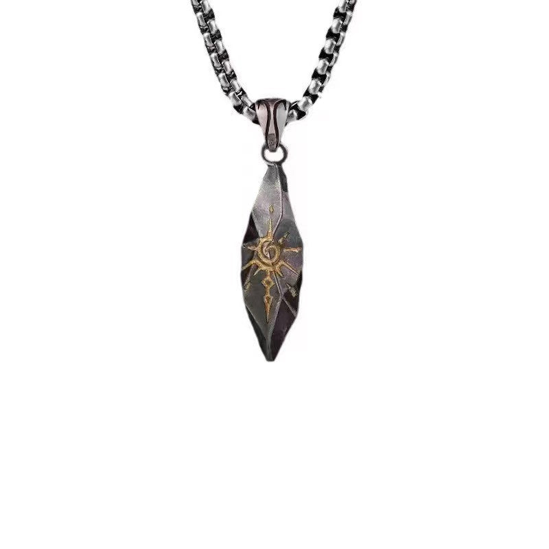 Wholesale  Personality Sun Rune Wishing Stone Pendant Retro Personality Meteorite Colorblock Stainless Steel Chain Hip Hop Necklace